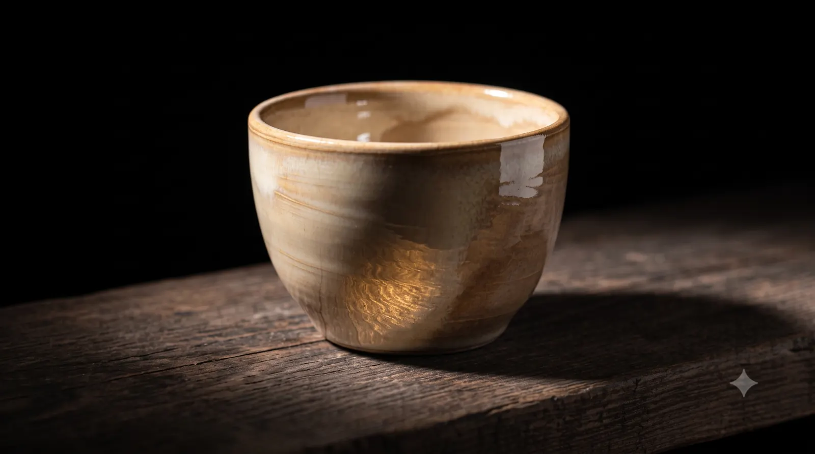 A glazed and fired cup, cooling after its final firing